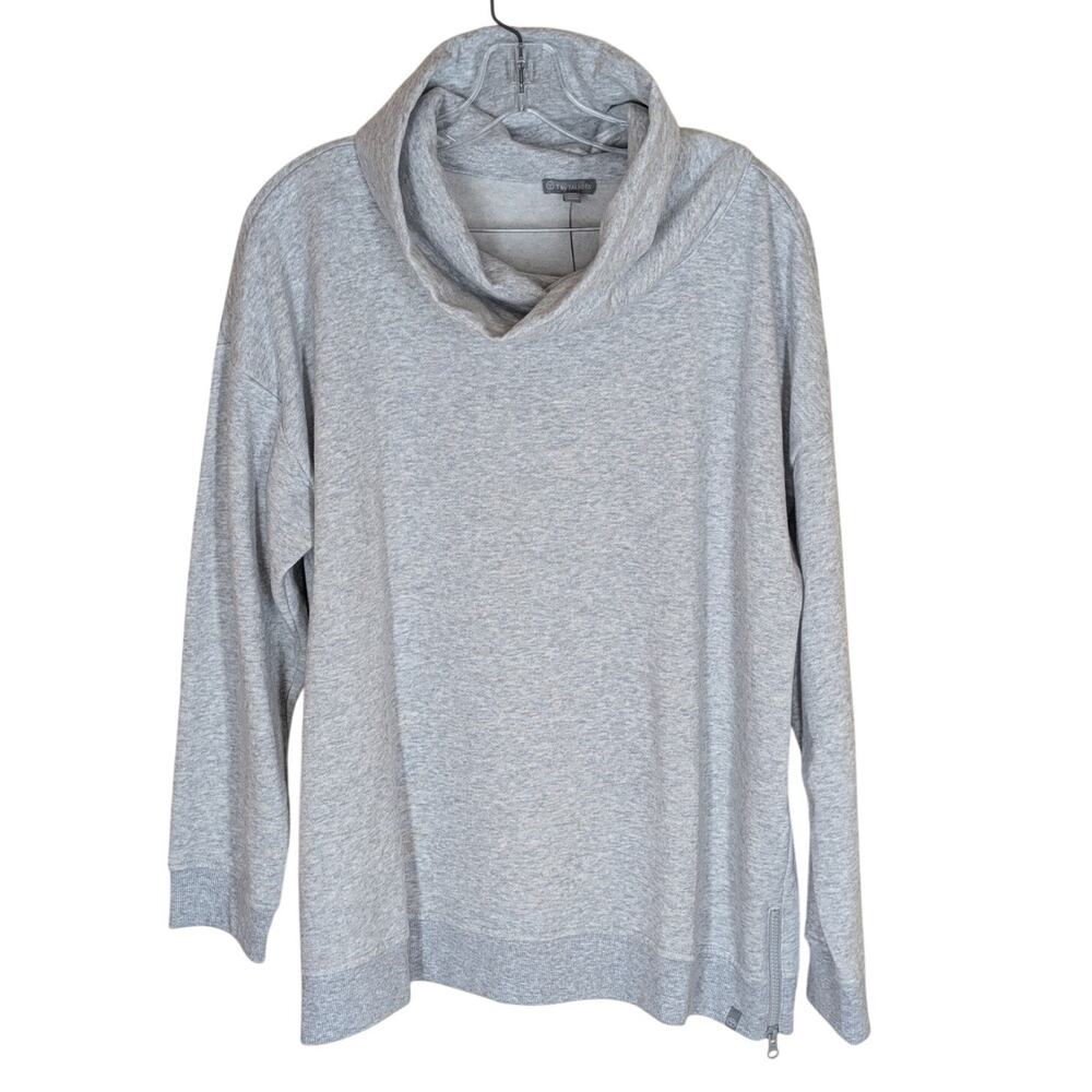 T By Talbots Pullover Featherweight Fleece Zip Hem Light Gray Size XL Petite NEW